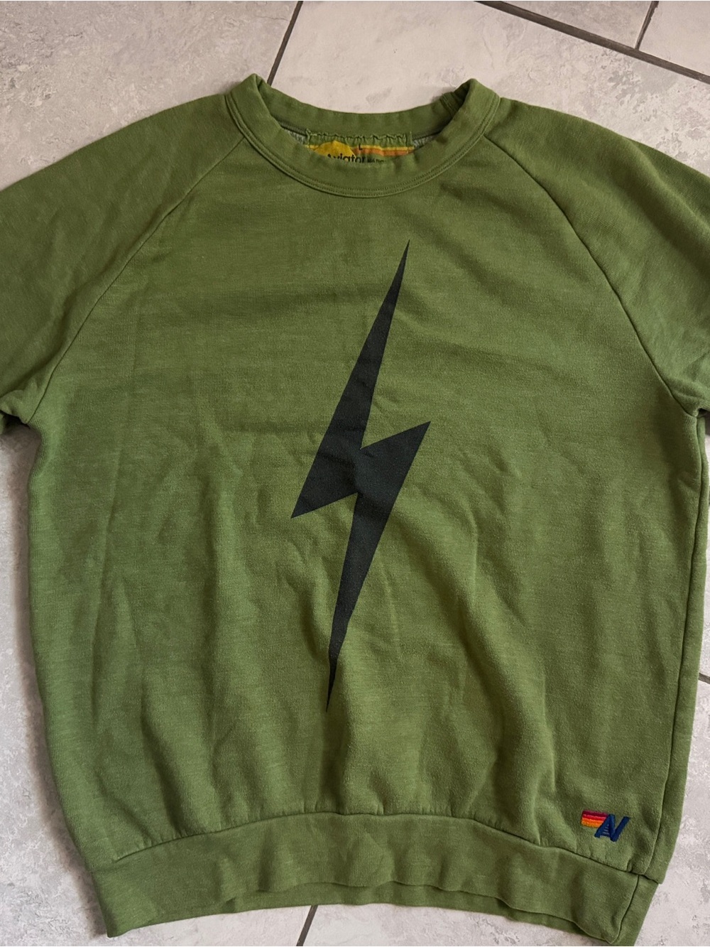 Aviator Nation Olive Green Sweatshirt with Black Lightning
